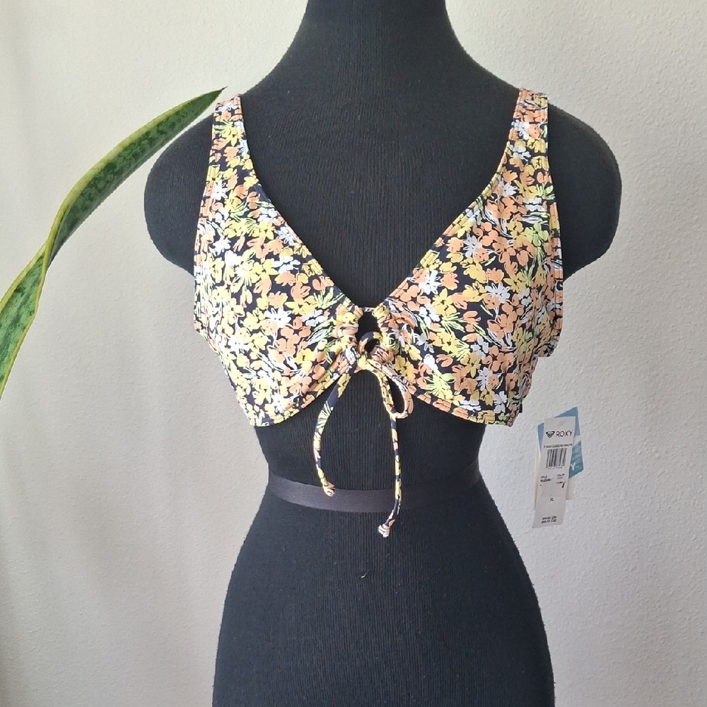 Roxy Floral Bikini Top - Orange and Yellow